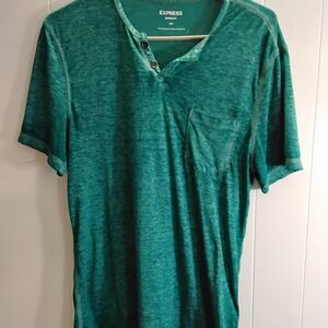 Express Men's Teal Short Sleeve Henley